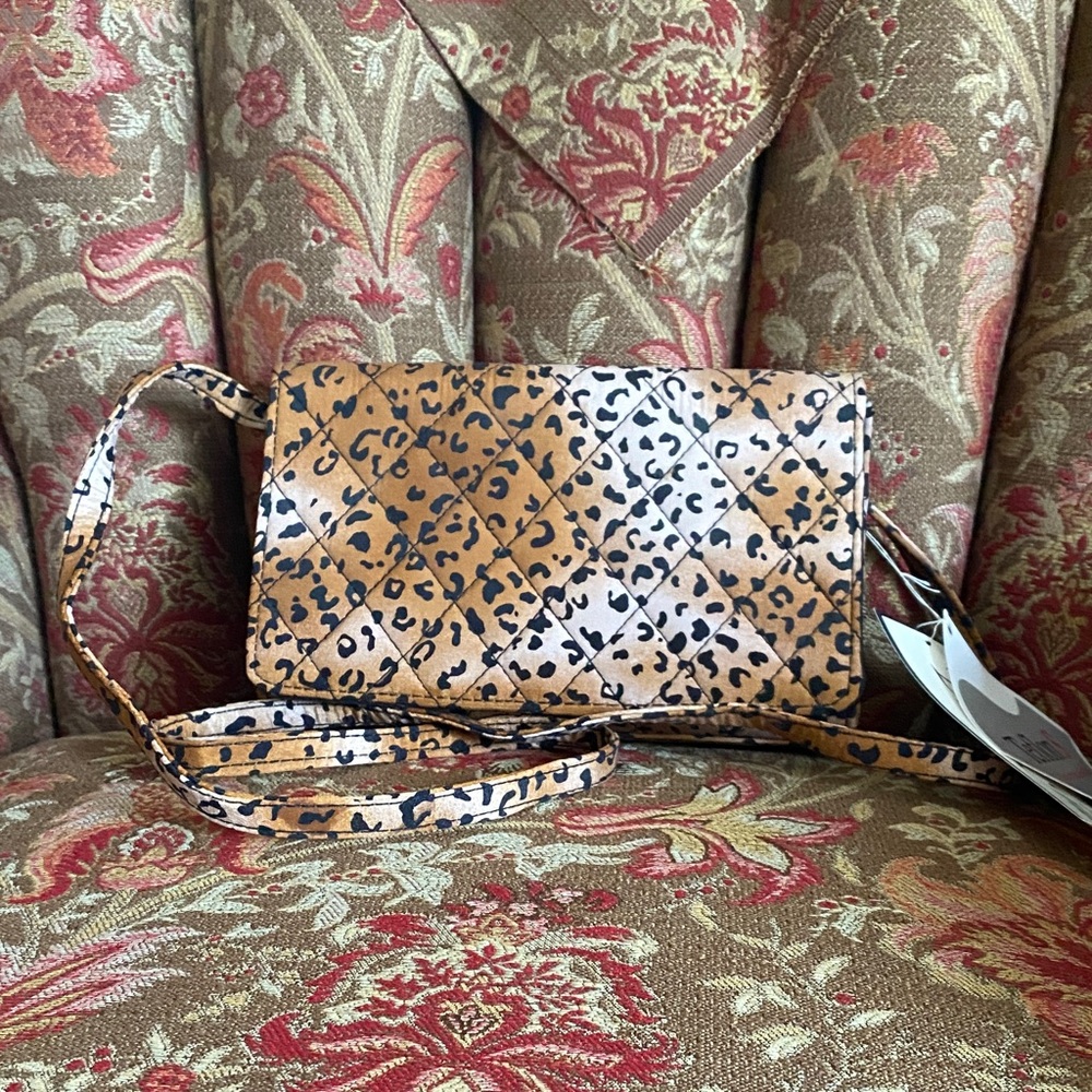 Diane Gilman Silk Leopard Print Crossbody Bag